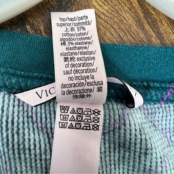 2-Pc Victoria’s Secret Plaid Thermal Cotton Pj’s Long Sleeve Crewneck Pj’s - Picture 9 of 10